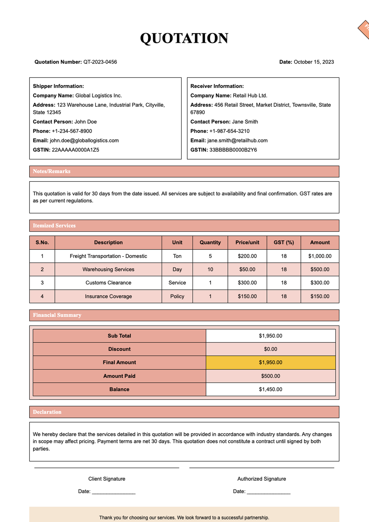Professional quotation template with GST and service breakdown_variant_3